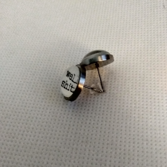Handmade Stainless Steel "Well Sh!t" Post Earrings. 12mm - Picture 2 of 3